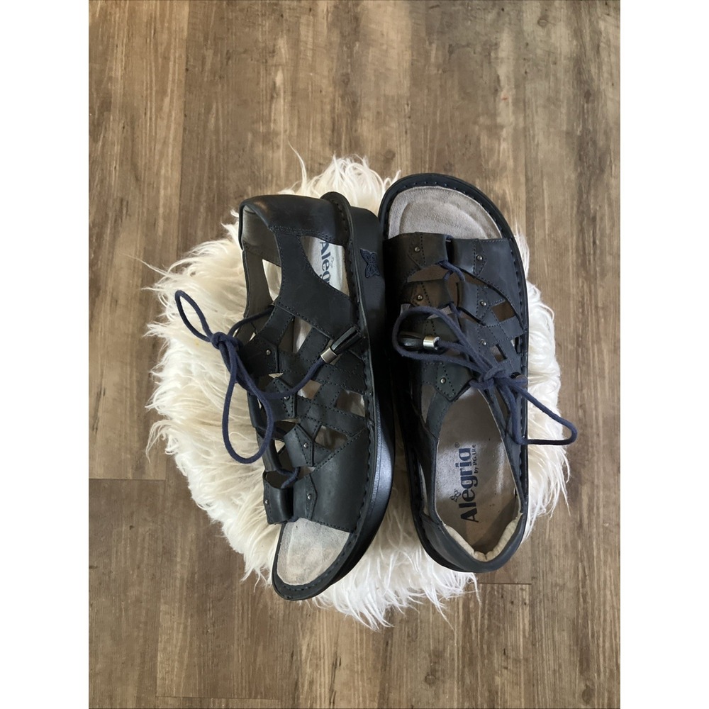 Alegria PG Lite Womens Navy Adjustable Tie Sandals Comfort Shoes 40 Leather